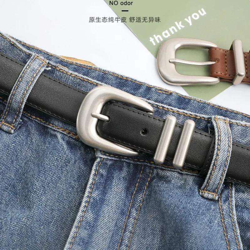 Роскошный тонкий ремень с кожаной пряжкой для женщин простая корейская версия