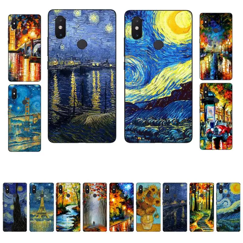 

Starry Night Van Gogh Art Oil Paint Phone Case for Xiaomi mi 5 6 8 9 10 lite pro SE Mix 2s 3 F1 Max2 3
