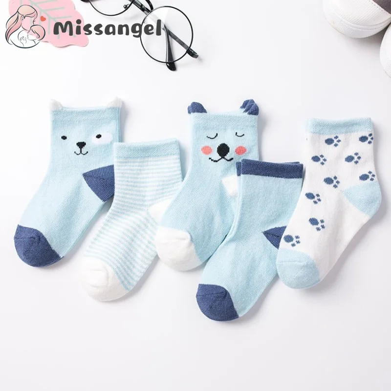 5Pairs/lot 2022 Baby Socks for Kids Girls Boy Cotton Stripe Cartoon Animals Summer Toddler Knitted socks Newborn BeBe Clothes