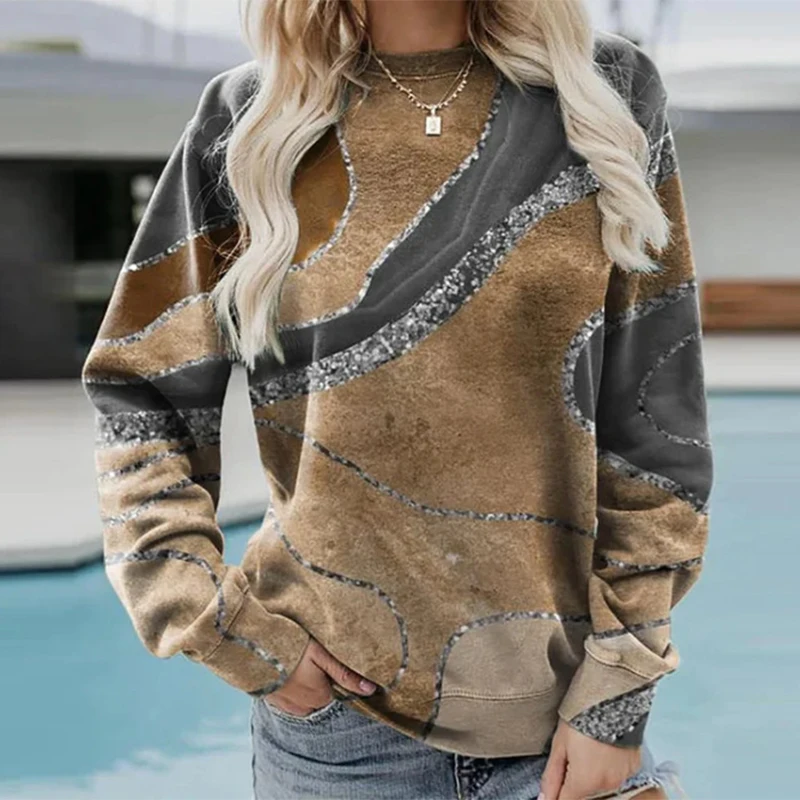 

Элегантная Осенняя футболка с длинным рукавом, Женский Топ в стиле Харадзюку, уличные топы с круглым вырезом и принтом в стиле пэчворк, модные повседневные офисные свободные футболки, блуза