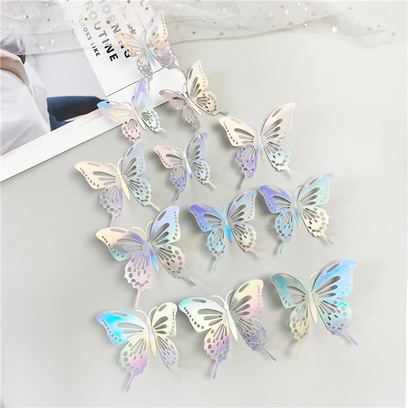 12 шт./компл. полые 3D наклейки на стену в виде бабочки для свадебного украшения