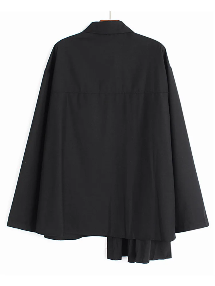 [EAM] Женская Черная Асимметричная плиссированная блуза большого размера новая