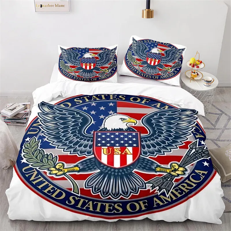 

American Flag Queen Duvet Cover Bald Eagle and Stripes Stars of Liberty Grunge Retro Bedding Set Flag Patriot Theme Quilt Cover