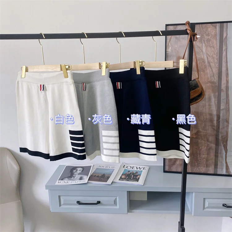 Summer TB college wind four-bar curling ice linen knitted sports shorts women's casual loose hot pants tide