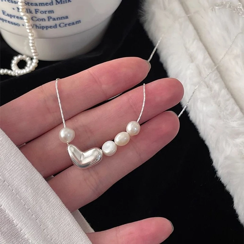 Жемчужное Ожерелье В Форме Сердца Корейском Стиле Простое Универсальное Модное