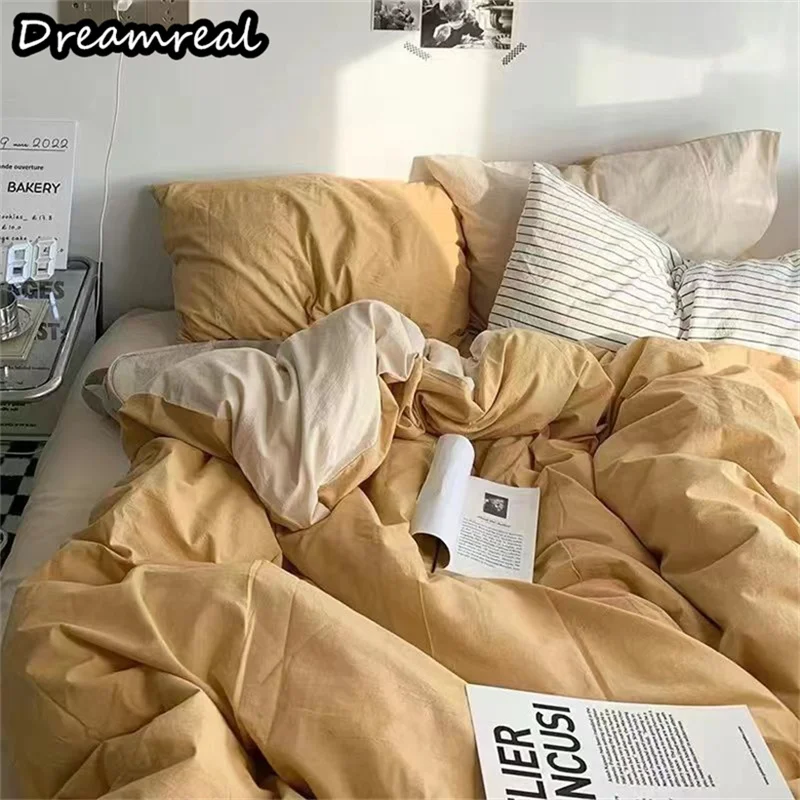 

Dreamreal Ins Style Bedding Set Simple Double Queen Flat Sheet Duvet Cover Pillowcase Soft Microfiber Home Textiles Bed Linens