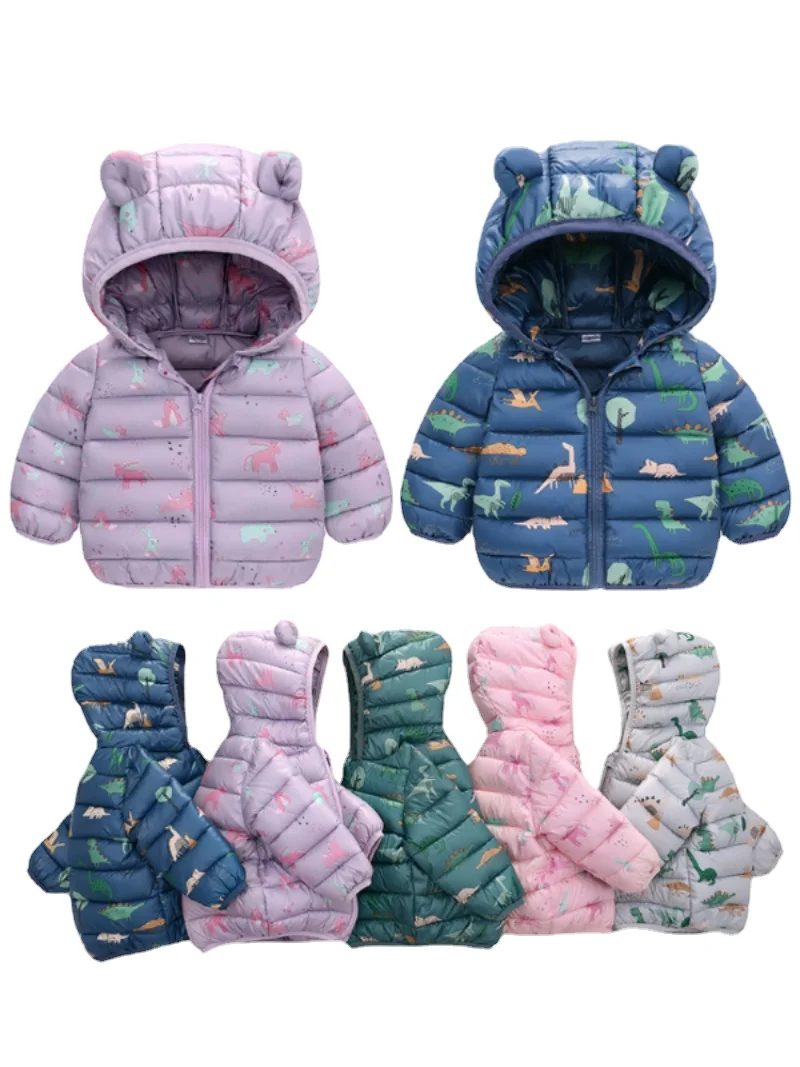 

Ветровка для мальчиков и девочек, пуховик с капюшоном и мультяшным принтом, на молнии, верхняя одежда, осень-зима 2022