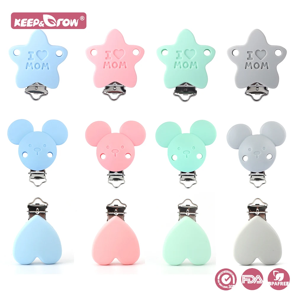 1pc Silicone Clip baby Pacifier Clips Heart Star Round Shape Dummy Clip BPA Free DIY Pacifier Chain Teething Accessories