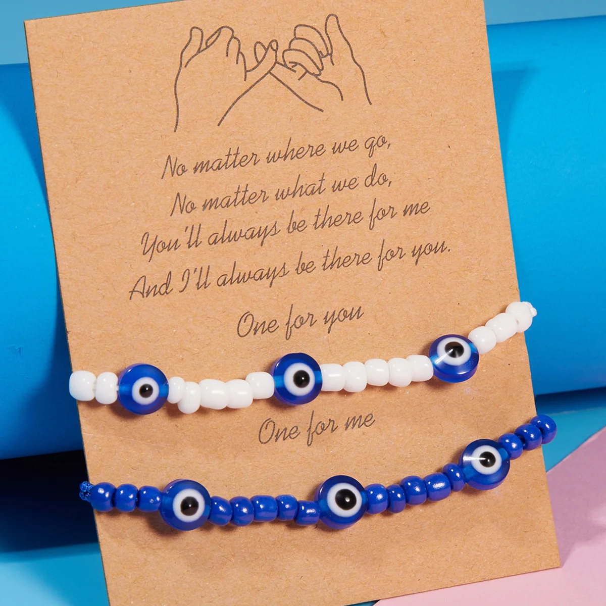 

2 PCS/Set Bead Couple Bracelet for Women Men Lover Bohemian Blue Evil Eye Strand Bracelets Set Friendship Girlfriend Gift