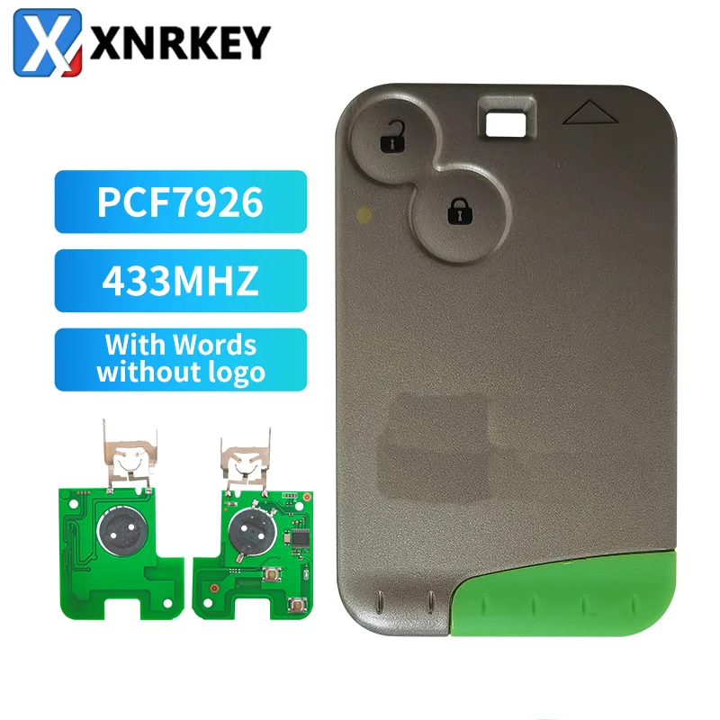 

XNRKEY 2 Button Smart Card Key PCF7926 Chip 433Mhz With Words Without Logo Green Blade for Renault Laguna Remote Car Key