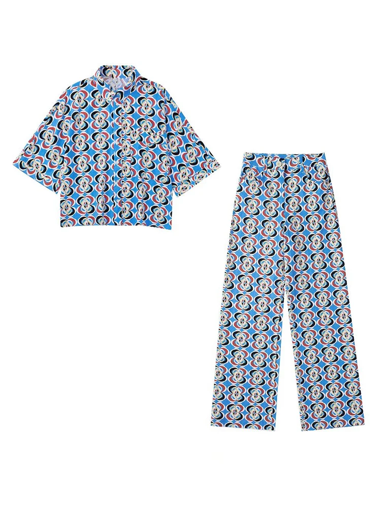 

TFMLN 2Pcs Summer Women Plaid Pants Shirts Set 2022 Casual Short Sleeve Turn Down Collar Tops+Zipper Pants Street Outwear