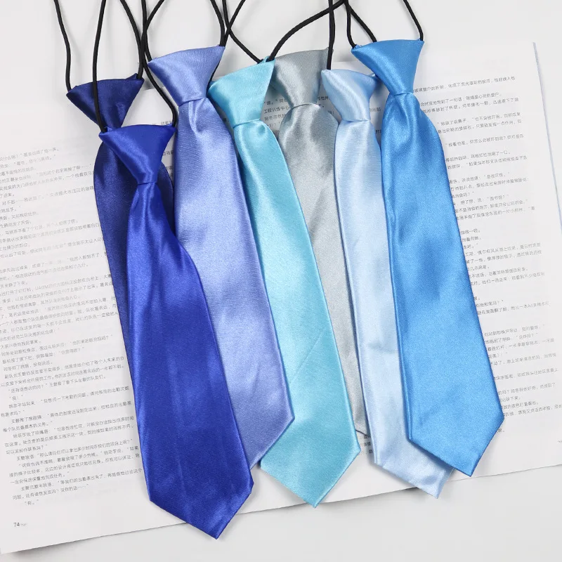 27*7CM Harajuku Style Yellow Wine Blue Solid Polyester Leather Lazy Tie for Chlidren Shirt Uniform Casual Daily Gift Necktie