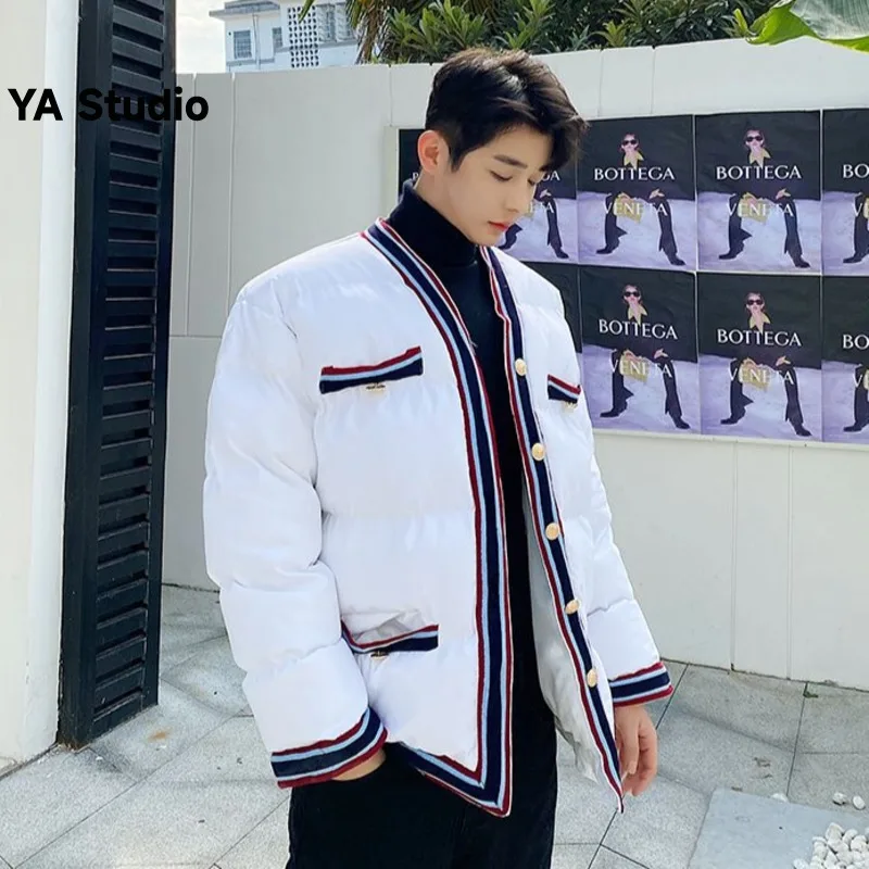 

[YA Studio] 2023 Winter New Small Fragrant Wind White Thick Cotton-padded Jacket Men All Design Sense Cotton-padded Jacket