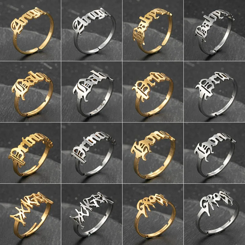 

TULX Stainless Steel Honey Babygirl Angel Letter Ring Anillos Adjustable Rings For Women Man Vintage Jewelry Gothic Font Bijoux