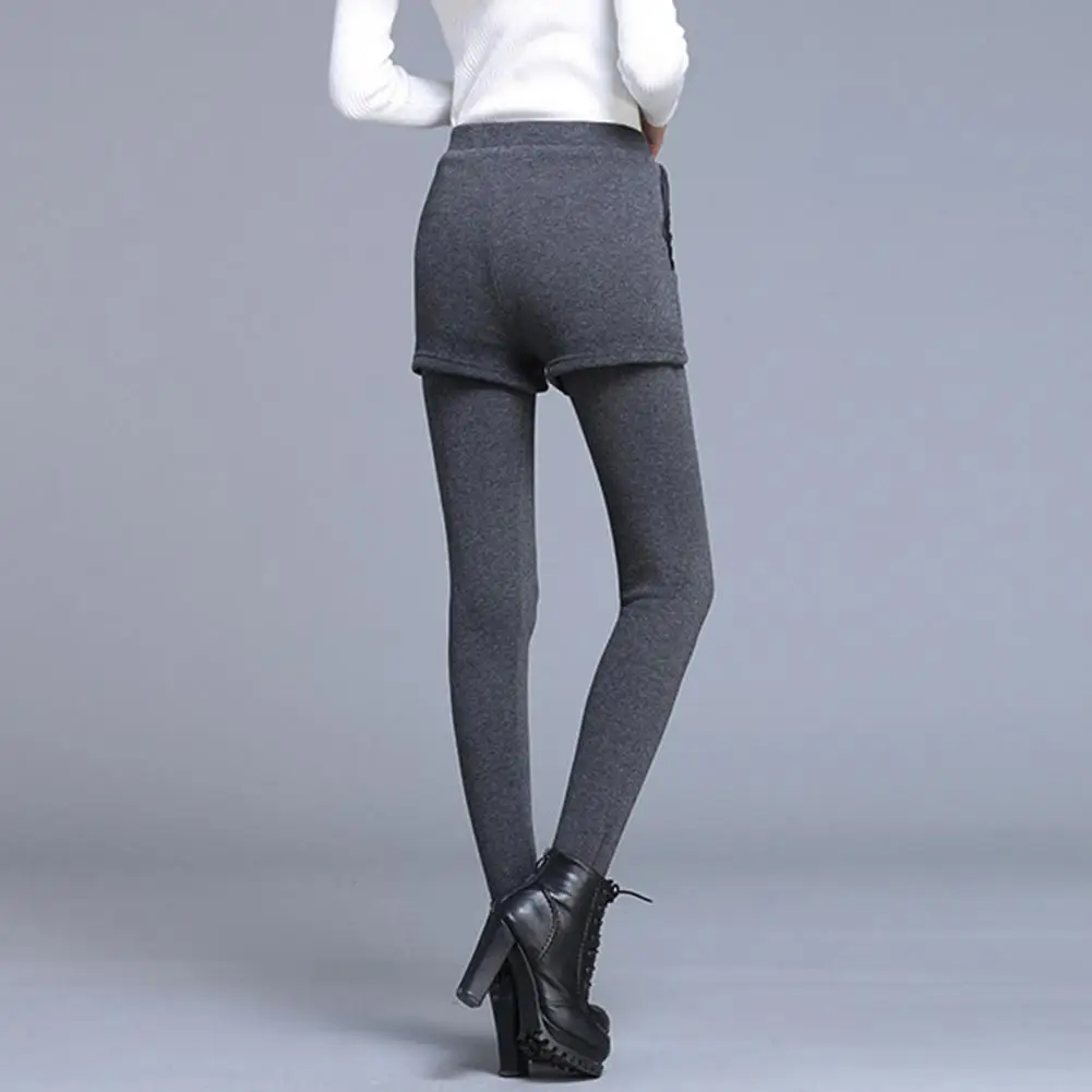 Stylish Windproof High-Waist Fall Winter Fake Two Piece Leggings Shorts Daily Wear Leggings Skirt Leggings Shorts