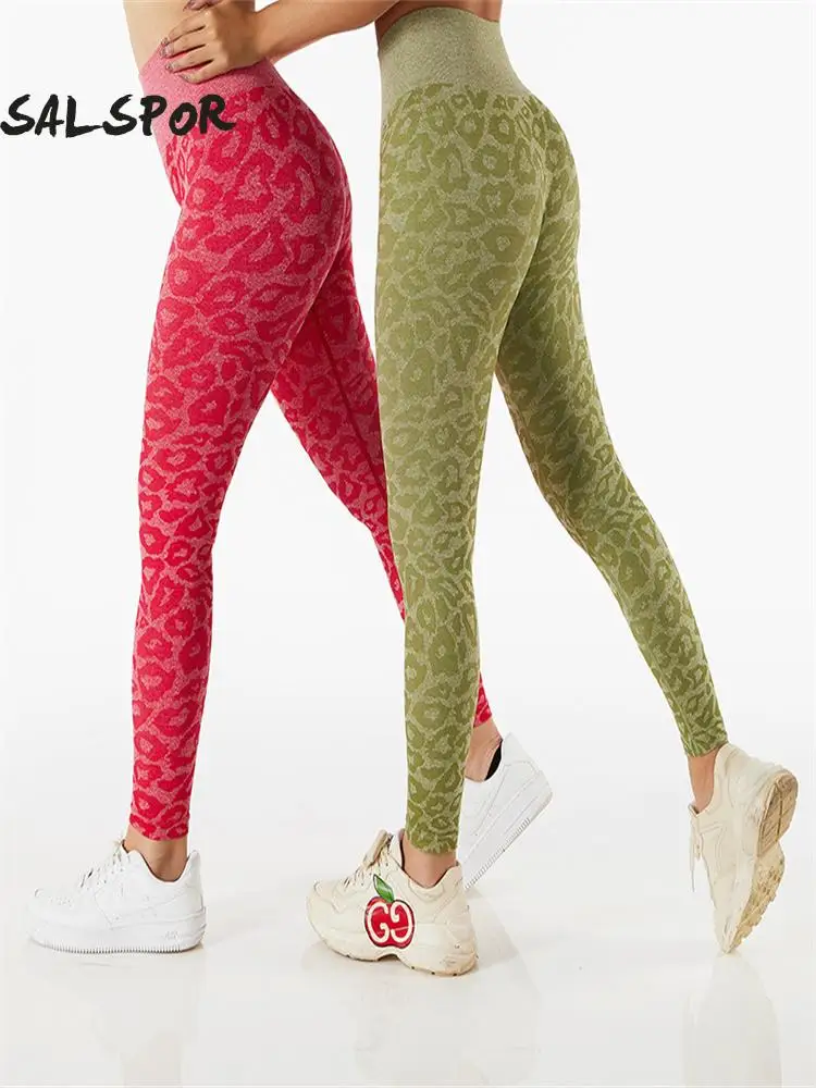 

SALSPOR Leopard Print Outerwear Fitness Pants High Waist Yoga Leggings Outerwear Running Sports Hip Lift Tight Breathable