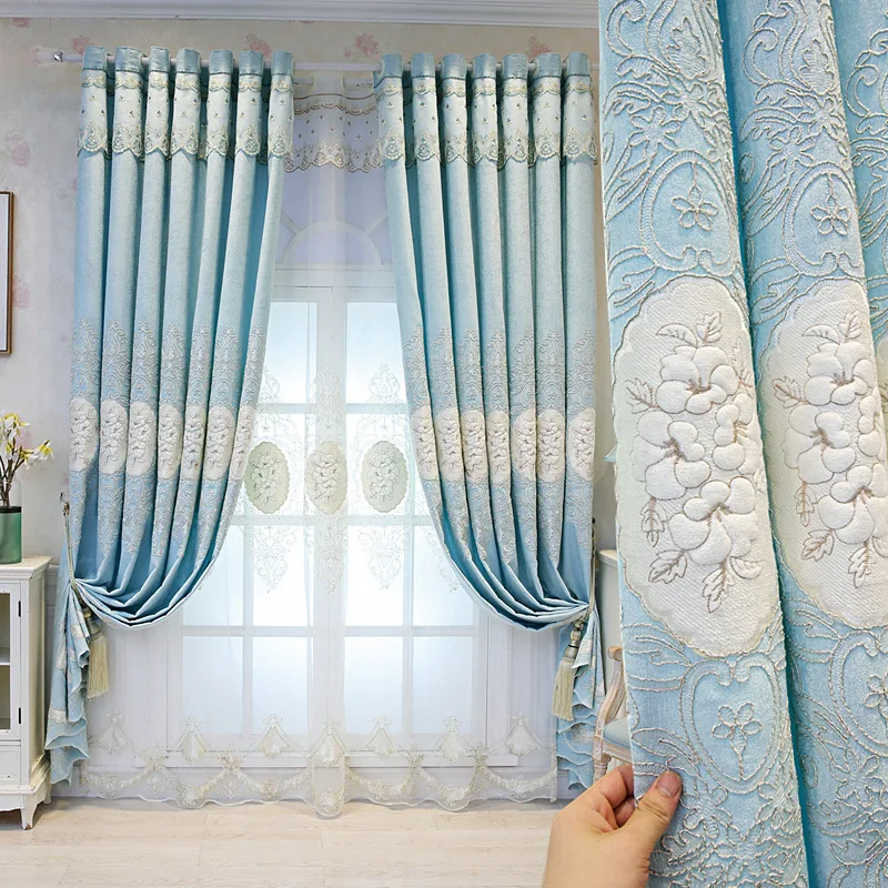 

Занавеска для гостиной готовая Высококачественная атмосферная Европейская губка трехмерная вышивка синель утолщенное затенение