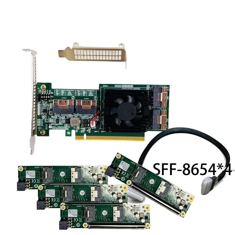 Фото 2*адаптер SlimSAS 8i x2 на PCIe4.0 x16, карта усилителя SFF-8654 + кабель 8654-8654 длиной 70 см №1