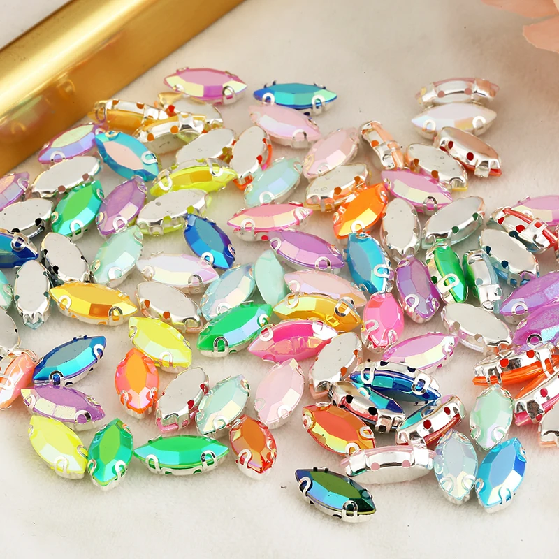 RESEN 7x15 мм 50 шт. 12 цветов шитье серебряный коготь пришить камень с конским глазом