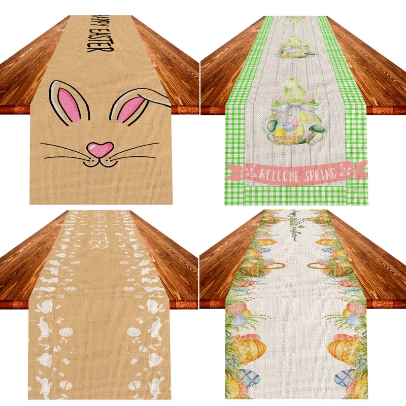 

Innovative Easter Table Flag Cartoon Animals Rabbits Eggs Letters Carrots Holiday Linen Durable Mat Restaurant Table Accessories