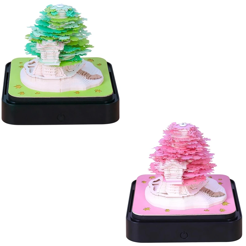 3D Art Calendar Memo Pad 2024 Creative Timepiece Sakura Tree Rip Away Paper Carving Sticky DIY Note Pink Easy To Use