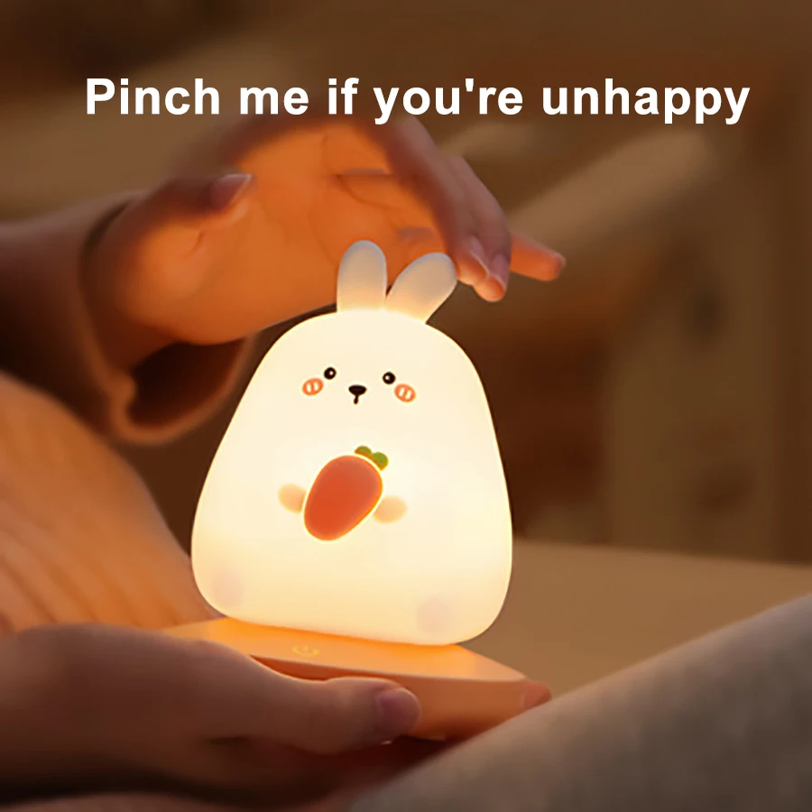 

Bedroom Night Light for Children Cute Animal Pig Rabbit Led Silicone Touch Sensor Dimmable Kid Holiday Gift Rechargeable Lamp