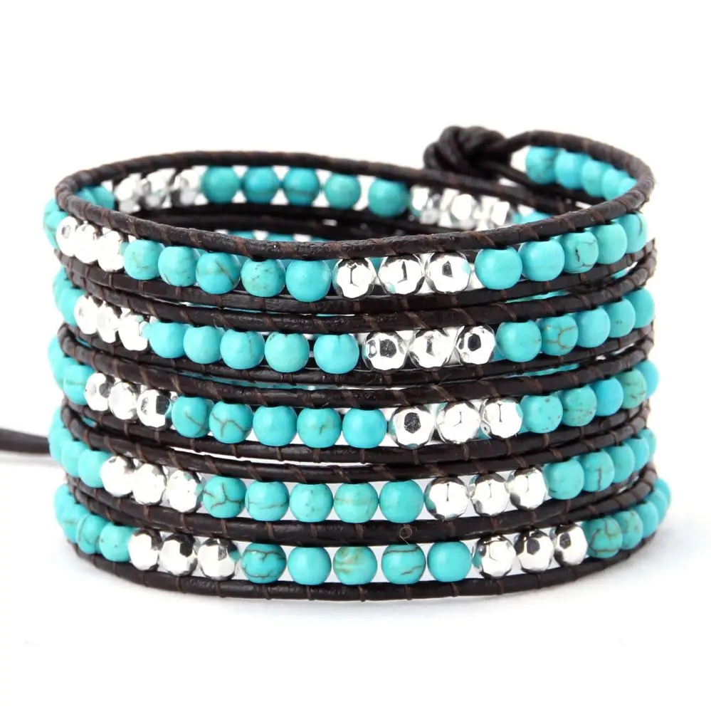 Браслет с натуральными БИРЮЗОВЫМИ камнями Женский регулируемый ювелирный