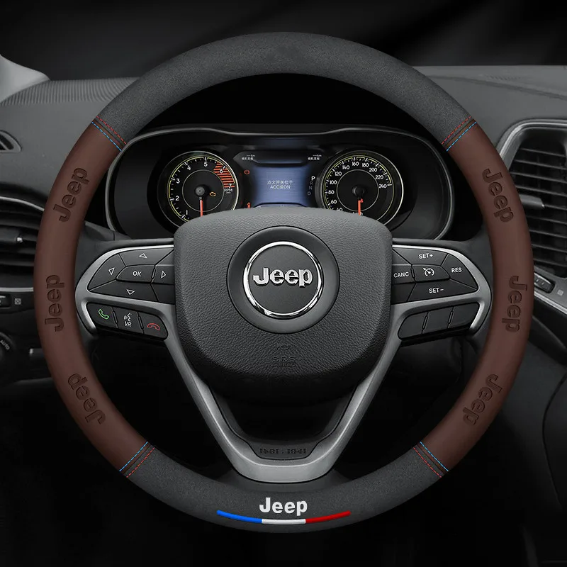 

Auto Steering Wheel Cover 3D Embossing For Jeep Grand Cherokee WK2 KL Wrangler JK Renegade Commander Compass Car Accessories