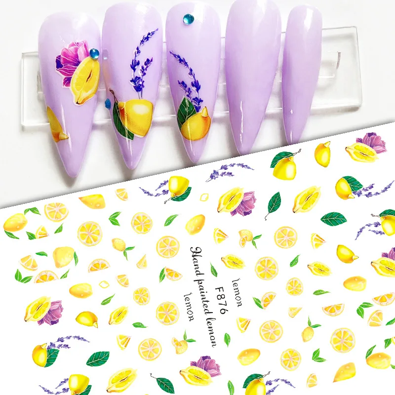 Новые 3D наклейки для ногтей художественные слайдеры ручная роспись фрукты лимон наклейки для ногтей декоративные наклейки для маникюра ак...