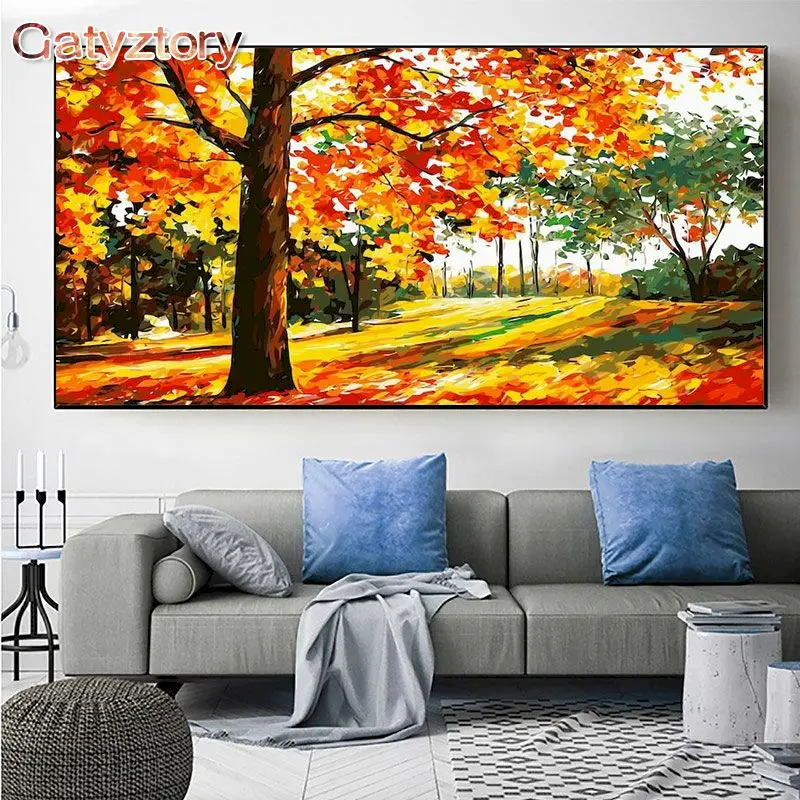 

GATYZTORY 60x120cm Frame Diy Painting By Numbers Autumn Scenery Modern Wall Art Canvas Painting Large Size For Living Room Decor