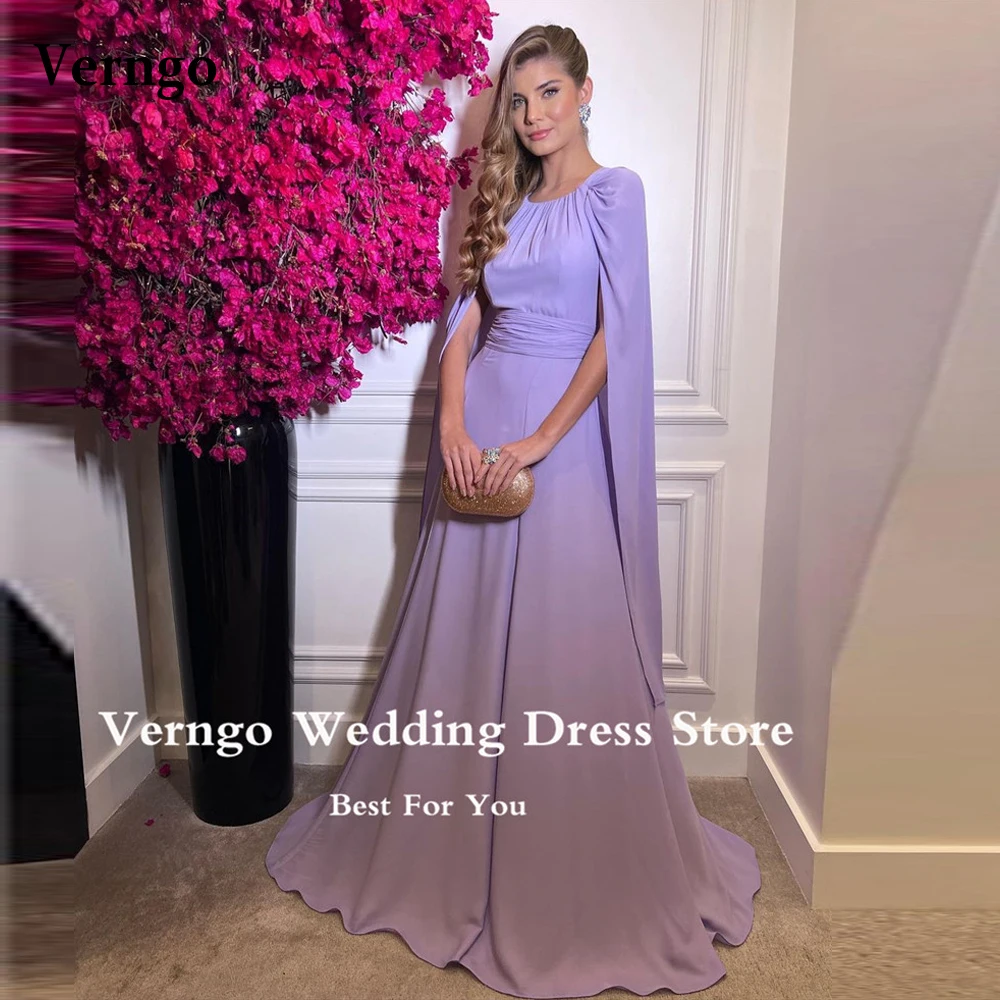 

Простое Лавандовое шифоновое платье-трапеция Verngo, Длинные вечерние платья с рукавами-накидками и круглым вырезом, розовые вечерние платья, розовые платья для выпускного вечера, женское