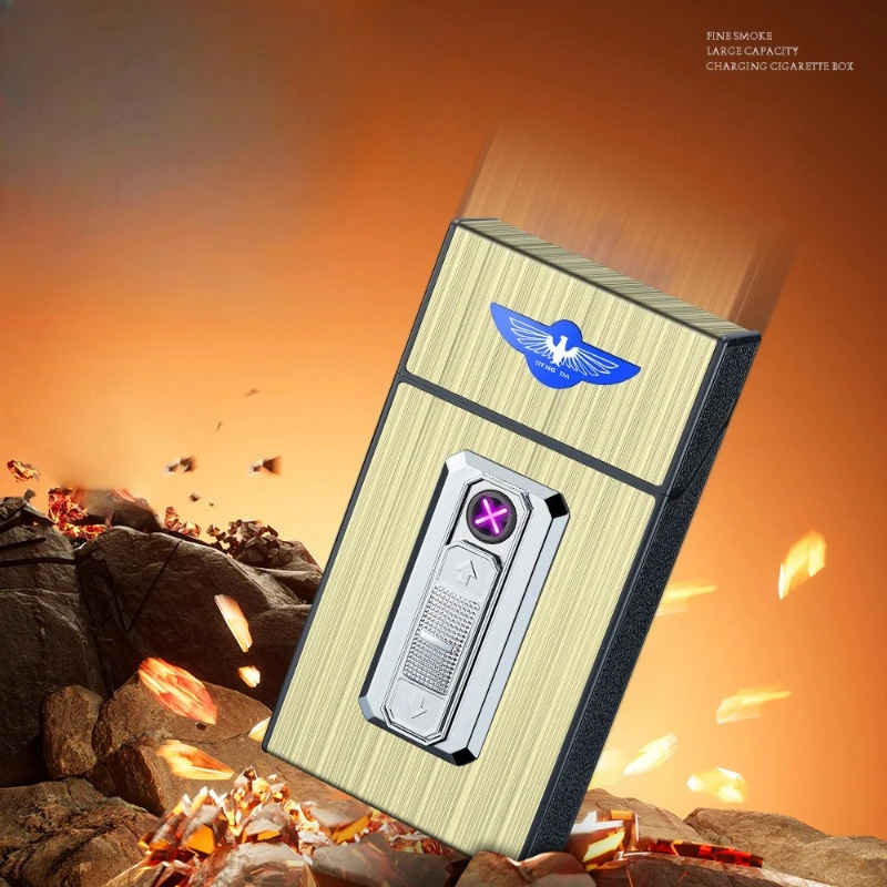 Фото Креативный портсигар, перезаряжаемая через USB зажигалка, металлическая ветрозащитная прикуриватель, 20, портативный контейнер для хранения портсигар №3
