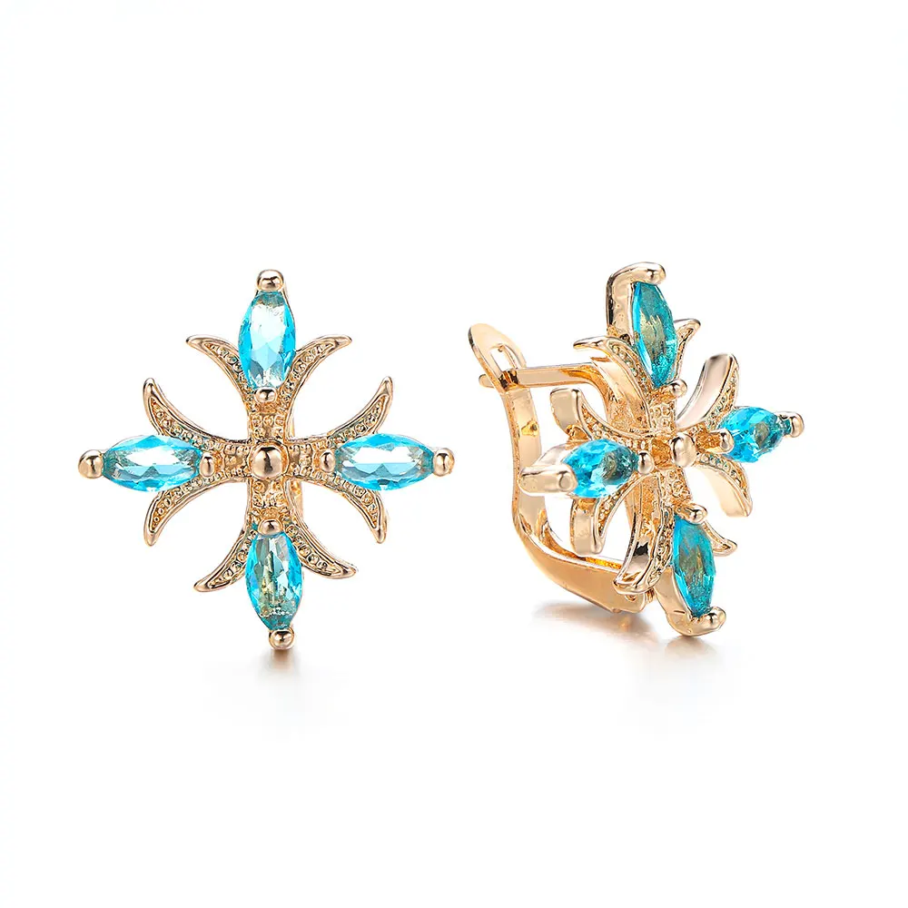 Фото Модные серьги-клипсы Medsor Fashion Cross из меди с кубическим цирконием овальной огранки в форме снежинки, женские, для повседневной носки и вечеринок №1