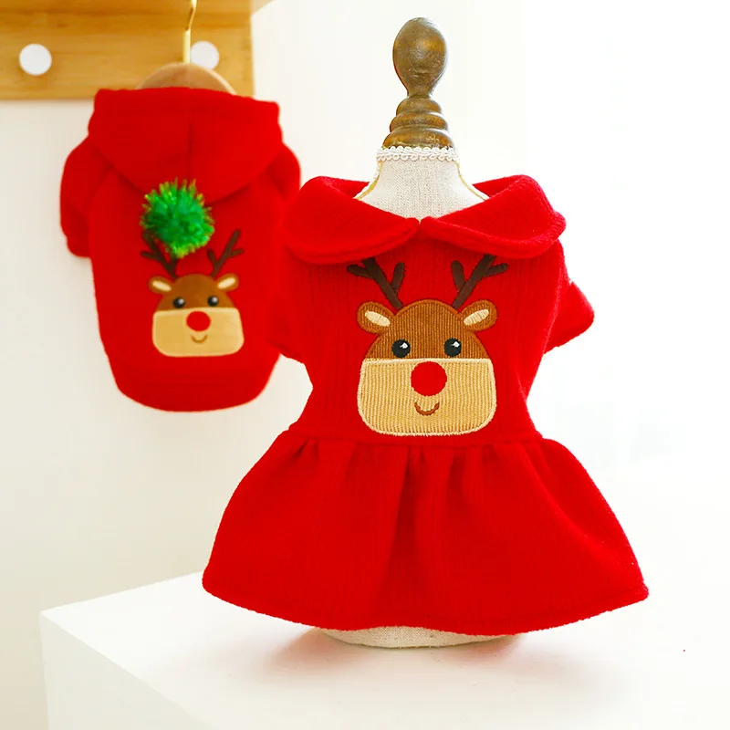 

Pet Clothes Autumn and Winter New Products Warm Christmas Day New Year Celebration Christmas Elk Couple Dress Hoodie