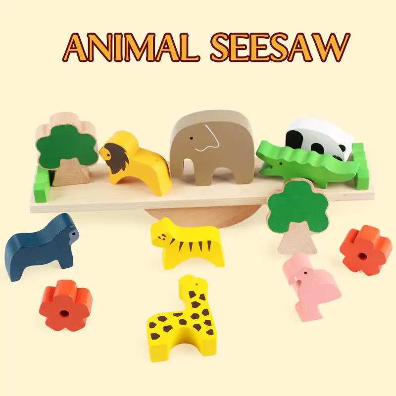 

Montessori Animal Seesaw Building Blocks Toys For Kids Wooden Balance Wood Baby Game Assembling Educational Children Toys Gift