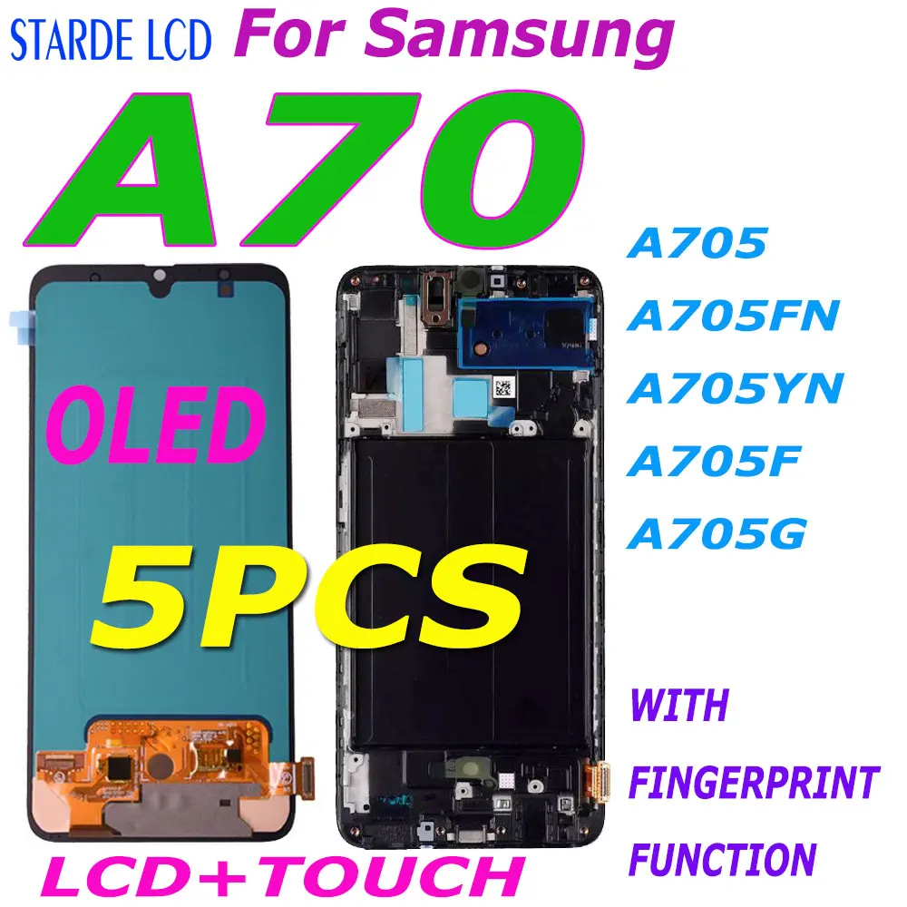

5PCS Super Amoled For Samsung A70 LCD A705 A705FN A705YN A705F A705G LCD Display Touch Screen Digitizer Assembly With Frame
