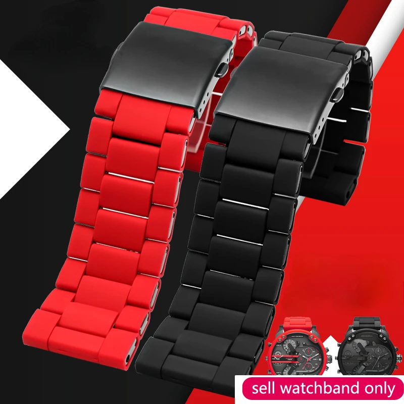 

Silicone Watch Strap for Diesel Red Magic Black Warrior Men's Large Dial Watchband Plastic Clad Watch Band Accessories 28mm