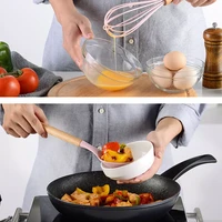 new pink cooking kitchenware tool silicone utensils with wooden multifunction handle non stick spatula ladle egg beaters shovel