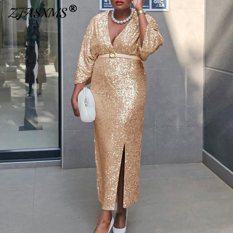 Женское вечернее платье с V-образным вырезом и поясом