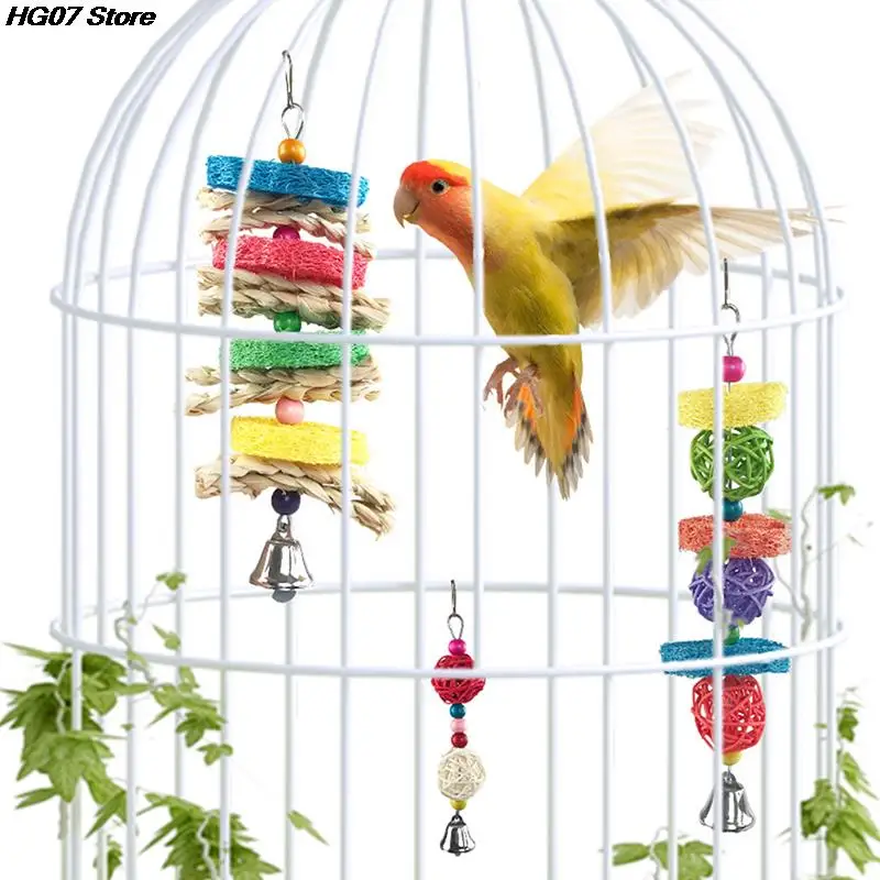 

Parrot Rattan Toys Bird Supplies Hanging Cage Bird Toys Rattan Beads Bell String Hand Woven Pet Accessories Bird Toys Supplies