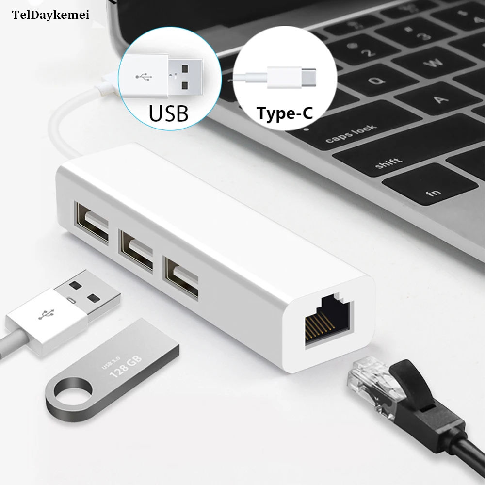 

Проводной USB C концентратор 100 Мбит/с USB Тип C к Rj45 Lan Ethernet адаптер Сетевая карта 3 порта стандарта для ПК Macbook Windows 10