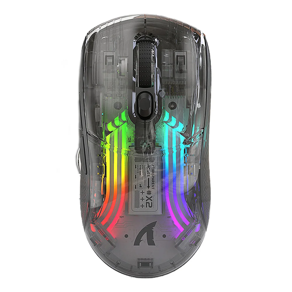 

X2 2.4G/bluetooth-compatible/Type-C Wired Triple Mode Transparent Mouse 800-2400DPI RGB Light Mute Mice Ergonomic Gamer Mouse