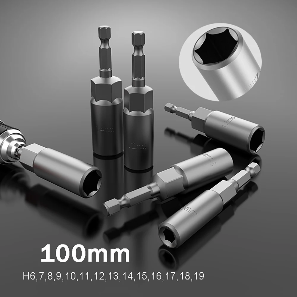Ударное гнездо адаптер 100 мм H6 H7 H8 H9 H10 H11 H12 H13 H14 H15 H16 H17 H18 H19 углубление Шестигранная гайка сверло 6,35 шестигранный хвостовик