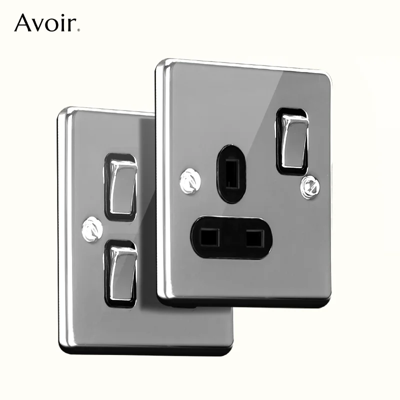 

Avoir Wall Light Switch Silver Stainless Steel Panel Push Button On Off 146 Type Power Socket Usb C UK Universal Standard Outlet