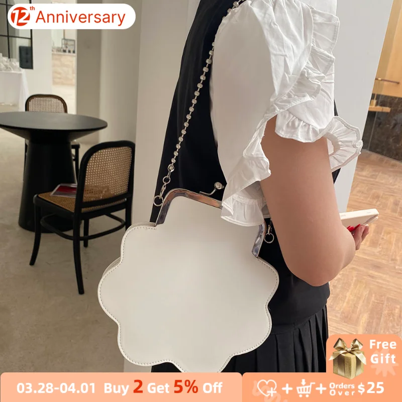 

Fashion White Flower Women Purse Handbags Lovely Small Shell Ladies Shoulder Bags Simple Solid Color Chain Female Crossbody Bags