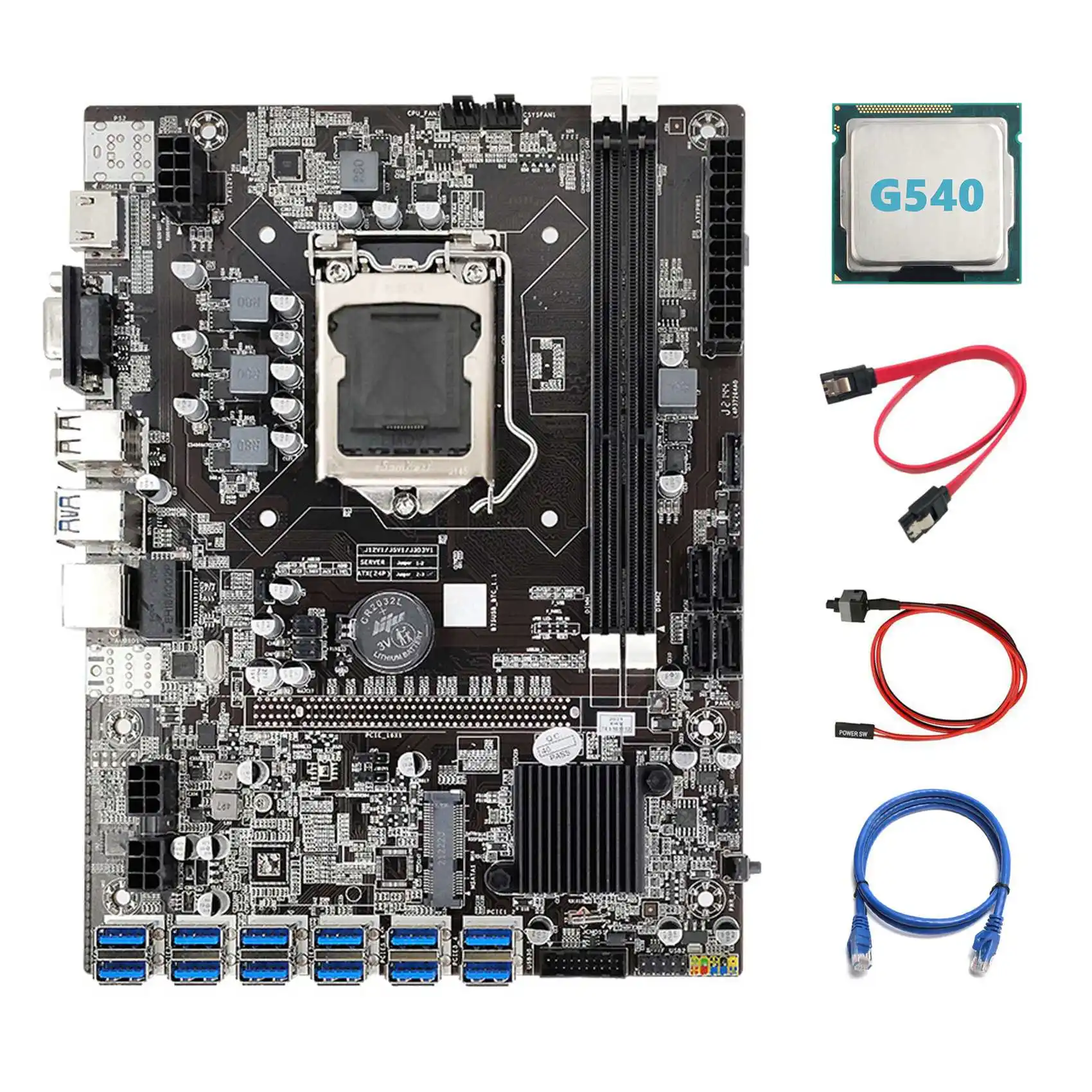 

Материнская плата B75 ETH Miner 12 PCIE на USB3.0 + G540 CPU + сетевой кабель RJ45 + кабель SATA + кабель коммутатора LGA1155 материнская плата