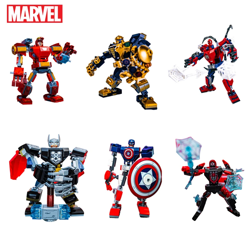 

Marvel Avengers SpiderMan Iron Man Captain America Mech Assembled Building Blocks Children's Toys SpiderMan Figure Model