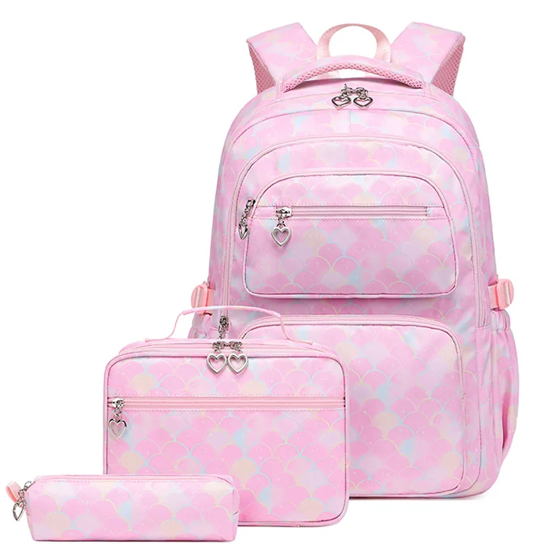 

Orthopedic Primary Backpacks for Girls School Bags 3 Pcs/Set Schoolbag with Pencil Case Lunchbox Teenagers Bookbag Rucksack Moch