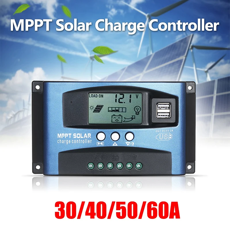 

MPPT Solar Charge Controller Dual USB Solar Controller Smart LCD Screen Dual USB Output 12V/24V Automatic Identification
