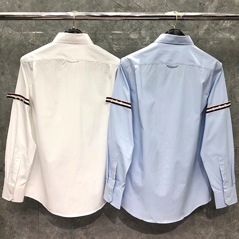 TB THOM Shirt INS Star Style 2022 New Autumn Stripe  Baggy Couple Cotton Top High Quality White Button Up Shirt Mujer Unisex